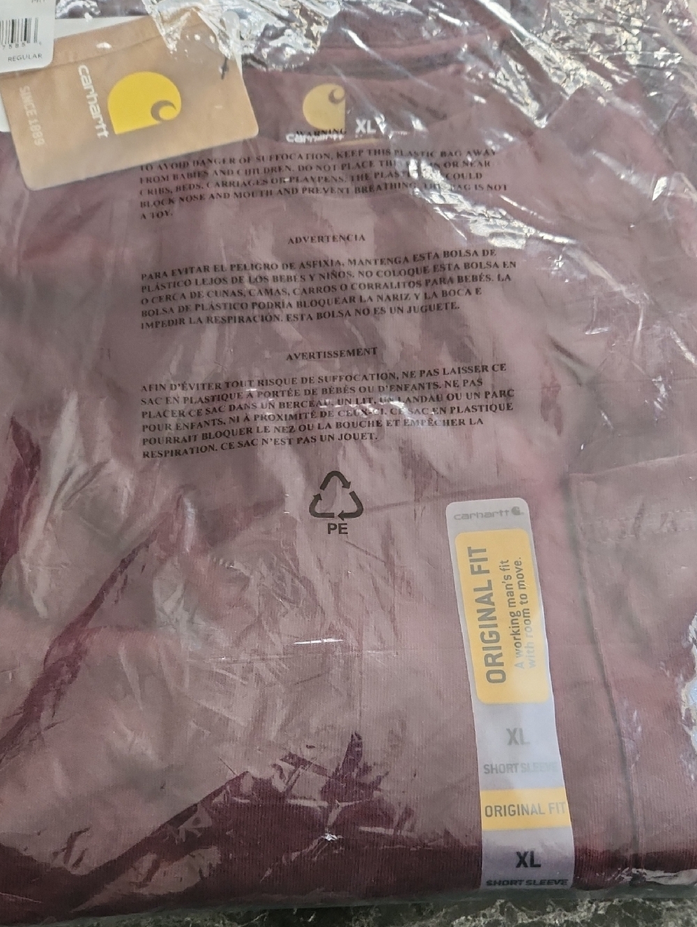 Carhartt XL Original Fit Short Sleeve Tee in Burgundy